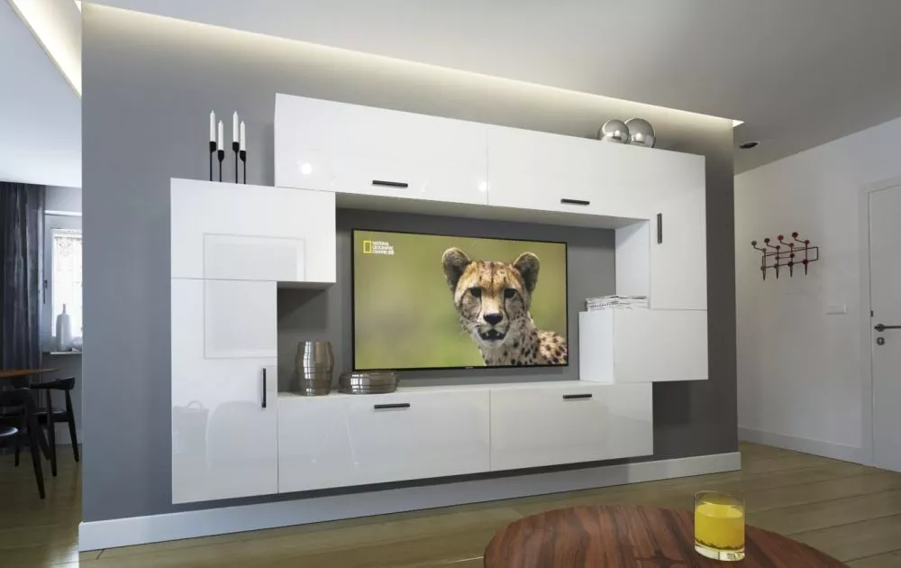 Sekcija Next 6 ar LED · Balts · 256 × 35 × 187 cm