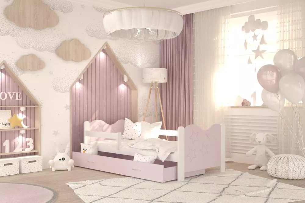 Bērnu gulta Mikolaj MDF 80x190 ar stelāžu Guļamvietas platums: 80 cm, Guļamvietas garums: 190 cm, · 86 × 194 × 62 cm