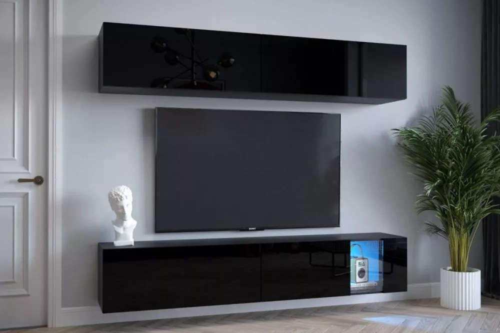 Sekcija Exclusive 4 gloss ar LED · Melna · 182 × 35 × 200 cm