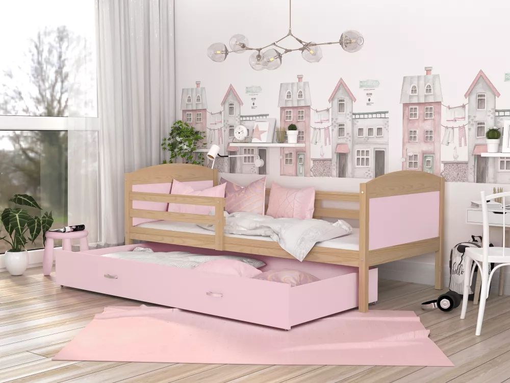Bērnu gulta Mateusz P 90x200 ar stelāžu Guļamvietas platums: 90 cm, Guļamvietas garums: 200 cm, · 96 × 208 × 78.5 cm