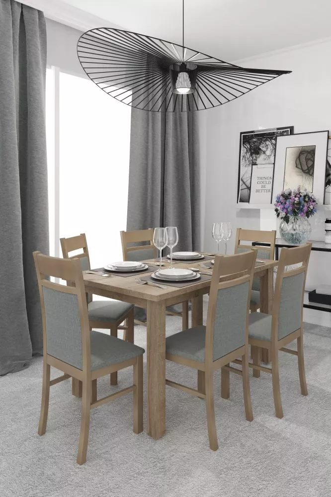 Komplekts STL 62, KT 25 (6) Personu skaits: 6, Korpusa krāsa: ozols riviera, Elementu krāsa: pelēks, · 140 cm