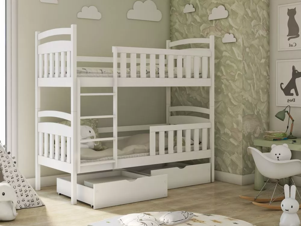 Bērnu gulta Sebus ar stelāžām Guļamvietas platums: 80 cm, Guļamvietas garums: 160 cm, · Balts · 87 × 168 × 171 cm