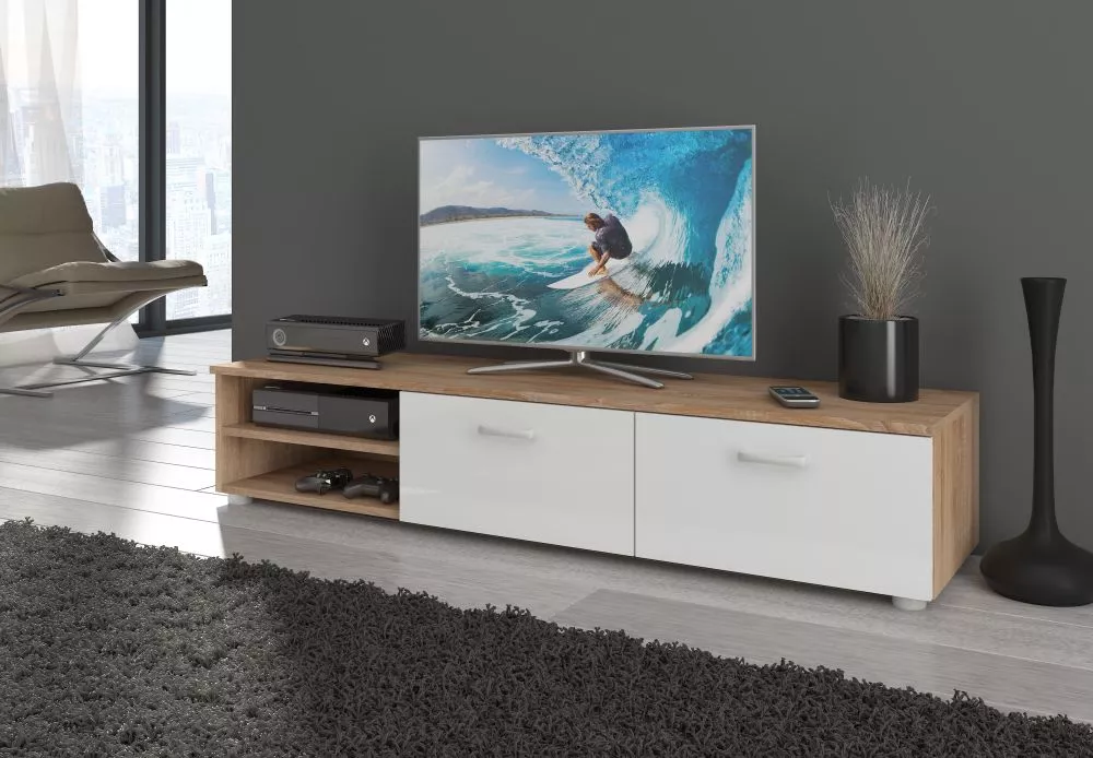 TV tumba Magic mag 03 · Sonoma + balts spīdums · 144 × 38 × 29 cm