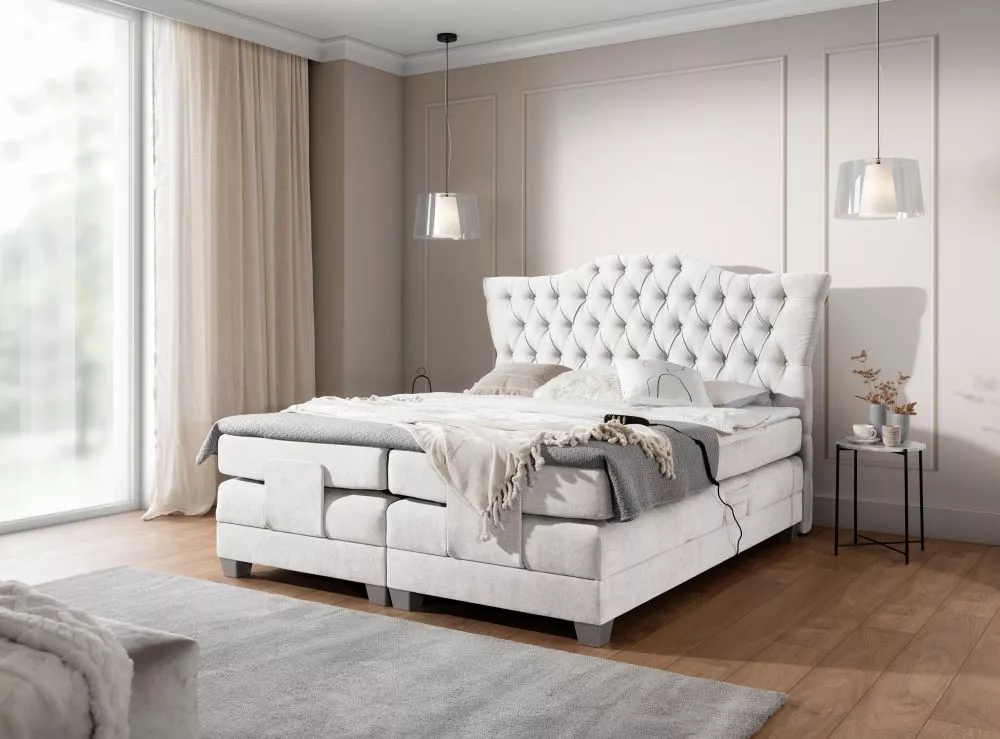 Gulta London Electric Boxspring Standard Guļamvietas platums: 120 cm, Guļamvietas garums: 237 cm, · Sudrabs · 146 × 210 