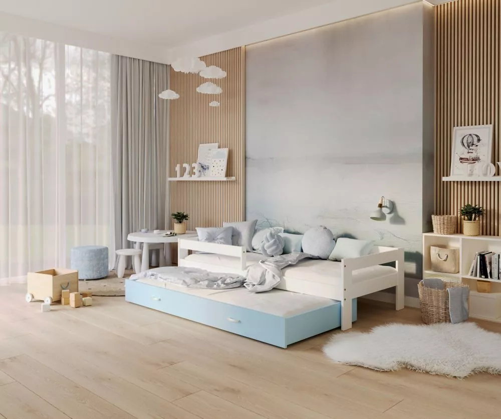 Bērnu gulta Hugo P2 MDF 80x190 ar stelāžām Guļamvietas platums: 80 cm, Guļamvietas garums: 190 cm, · 85 × 199 × 56 cm