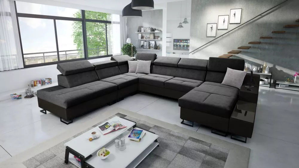 Dīvāns Alicante 10 Whisper Eco Standard · Tumši pelēks + melns · 300 × 361 × 81 cm