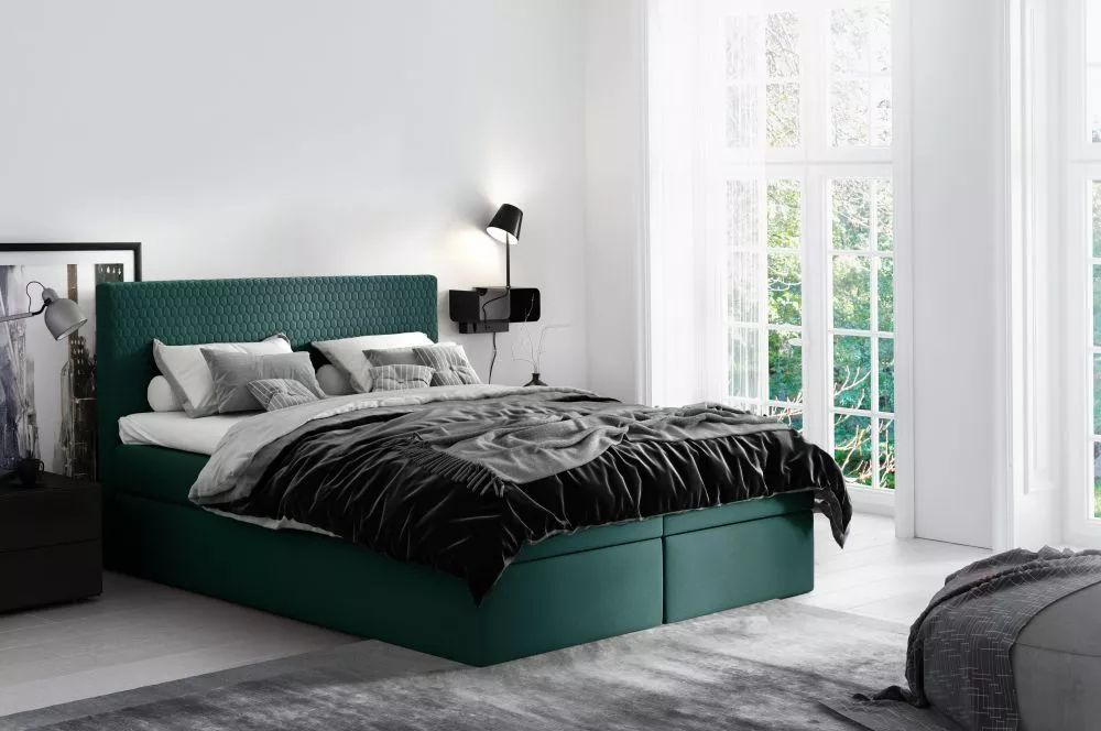 Gulta Cosmo Boxspring Premium Standard Guļamvietas platums: 120 cm, Guļamvietas garums: 200 cm, · Tumši zaļš · 124 × 208
