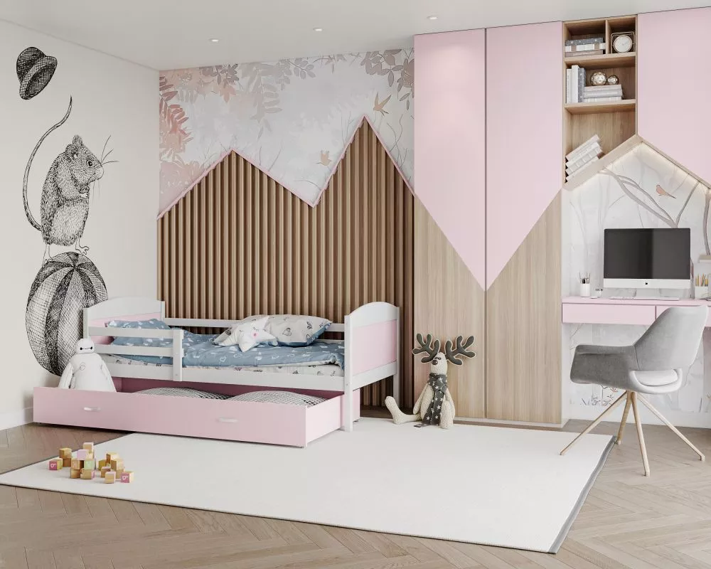 Bērnu gulta Mateusz P MDF 80x190 ar stelāžu Guļamvietas platums: 80 cm, Guļamvietas garums: 190 cm, · 86 × 198 × 78.5 cm
