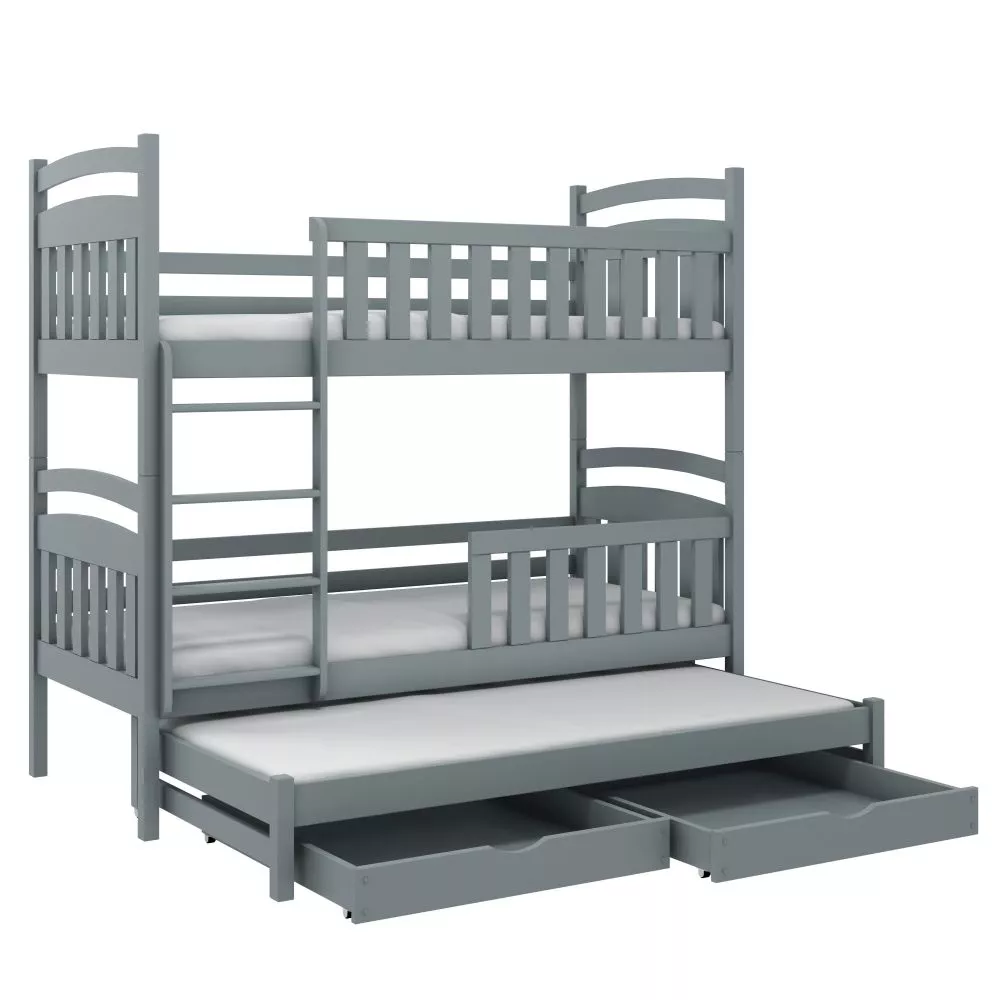 Bērnu gulta Viki ar stelāžām Guļamvietas platums: 90 cm, Guļamvietas garums: 200 cm, · Pelēks · 97 × 208 × 171 cm