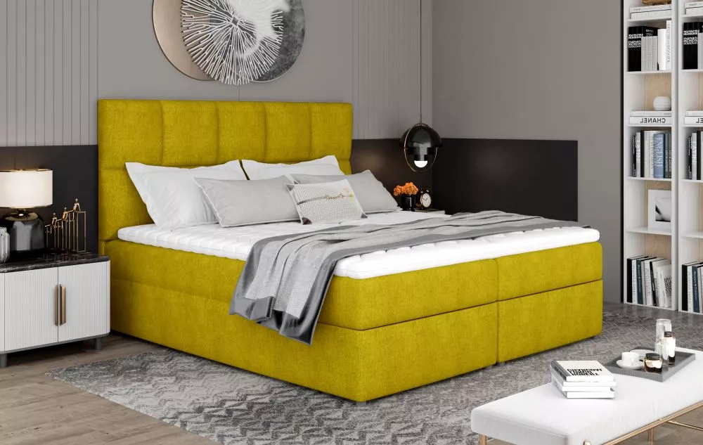 Gulta Glossy Boxspring Lux Standard Guļamvietas platums: 140 cm, Guļamvietas garums: 200 cm, · Dzeltens · 145 × 210 × 12