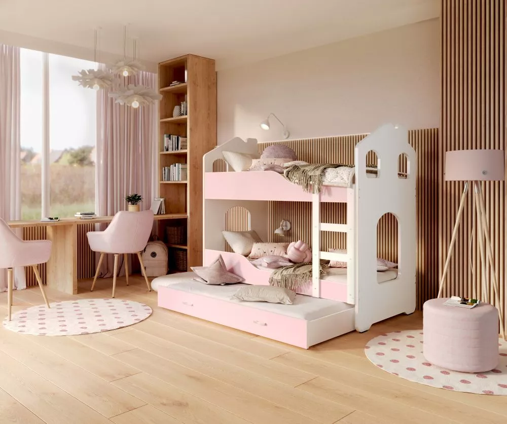 Bērnu gulta Dominik Domek 3 80x190 ar stelāžām Guļamvietas platums: 80 cm, Guļamvietas garums: 190 cm, · 87 × 198 × 166 