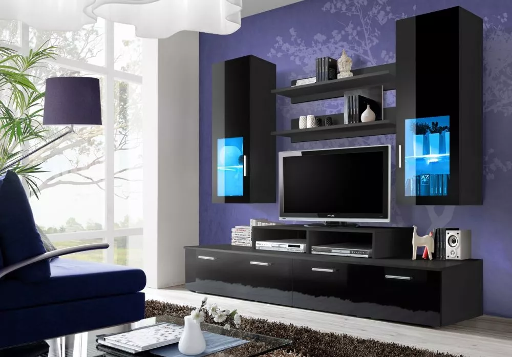 Sekcija Mini Gloss · Melns · 200 × 40 × 190 cm