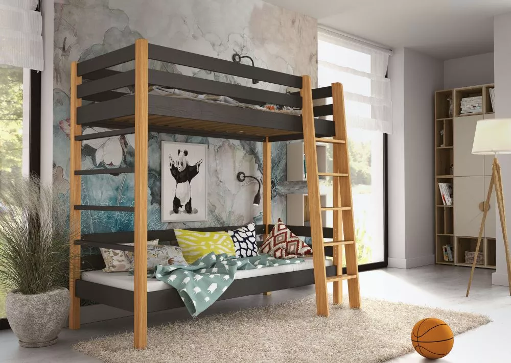 Bērnu gulta Zuza ar stelāžām Guļamvietas platums: 80 cm, Guļamvietas garums: 190 cm, · 105 × 197.5 × 186 cm