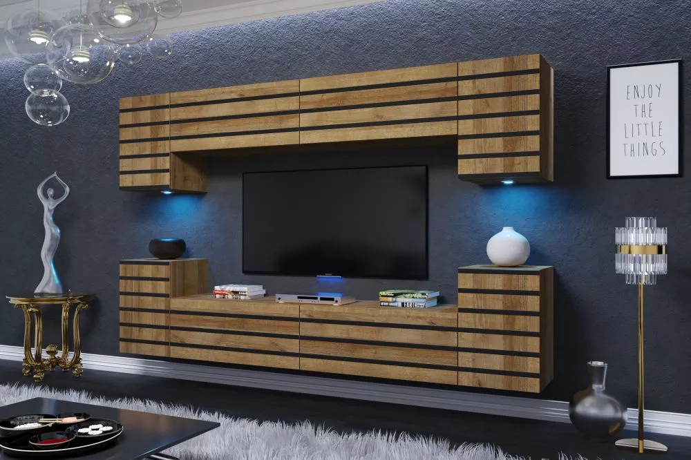 Sekcija Fargos ar LED · Zelts ozols · 240 × 35 × 170 cm