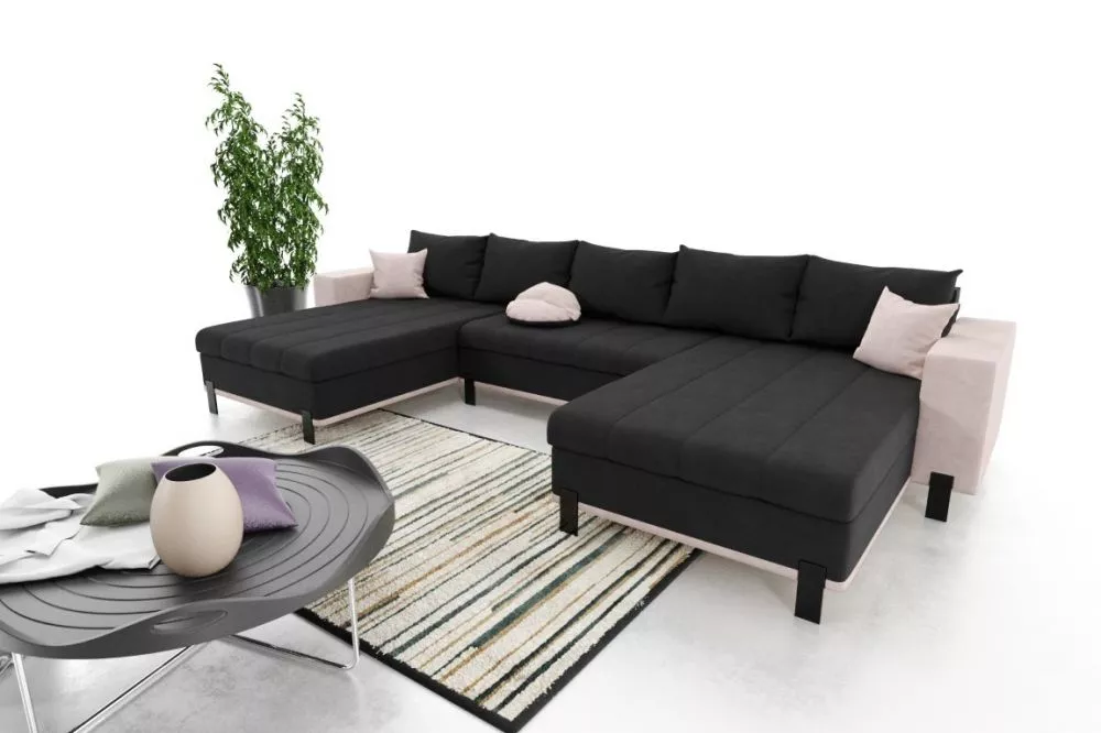 Dīvāns Livia Standard · Melns + rozā · 142 × 350 × 76 cm
