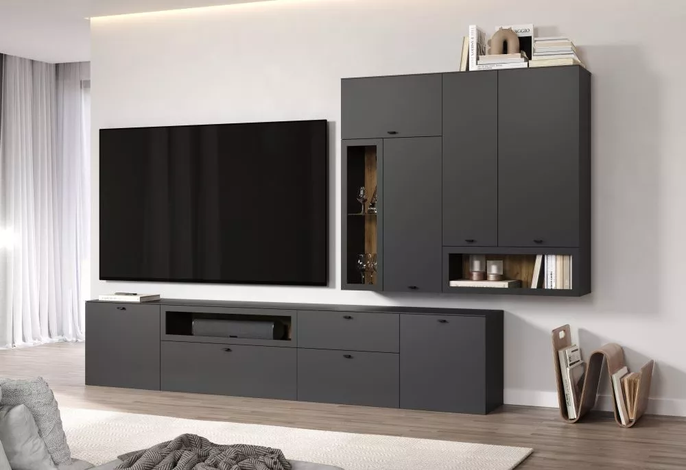 Sekcija Bellugi Set 01 ar LED Korpusa krāsa: antracīts, · 305 × 40 × 208 cm