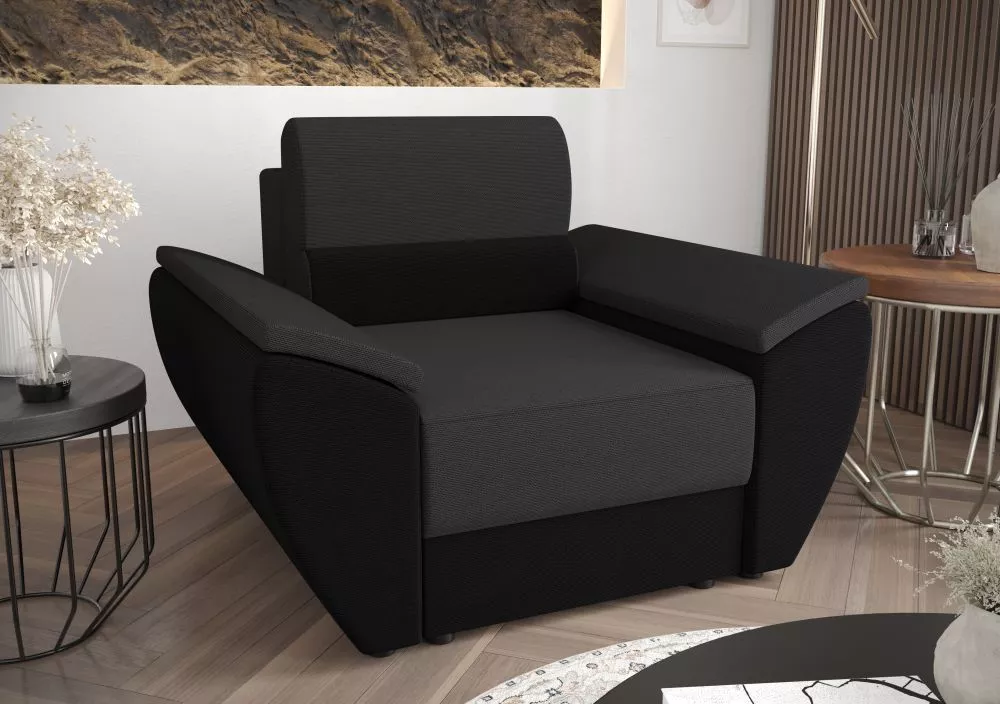 Mīksts krēsls Rebi 1S Standard Sēdvietas dziļums: 50 cm, · Tumši pelēks + melns · 120 × 80 × 78 cm