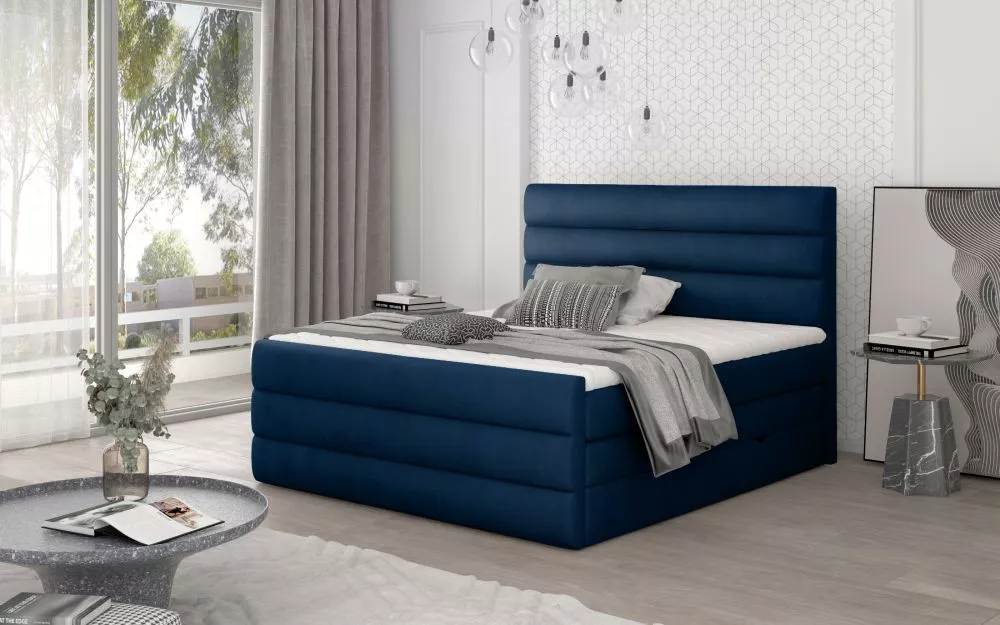 Gulta Cande Boxspring Lux standard Guļamvietas platums: 160 cm, Guļamvietas garums: 200 cm, · Zils · 160 × 220 × 133 cm