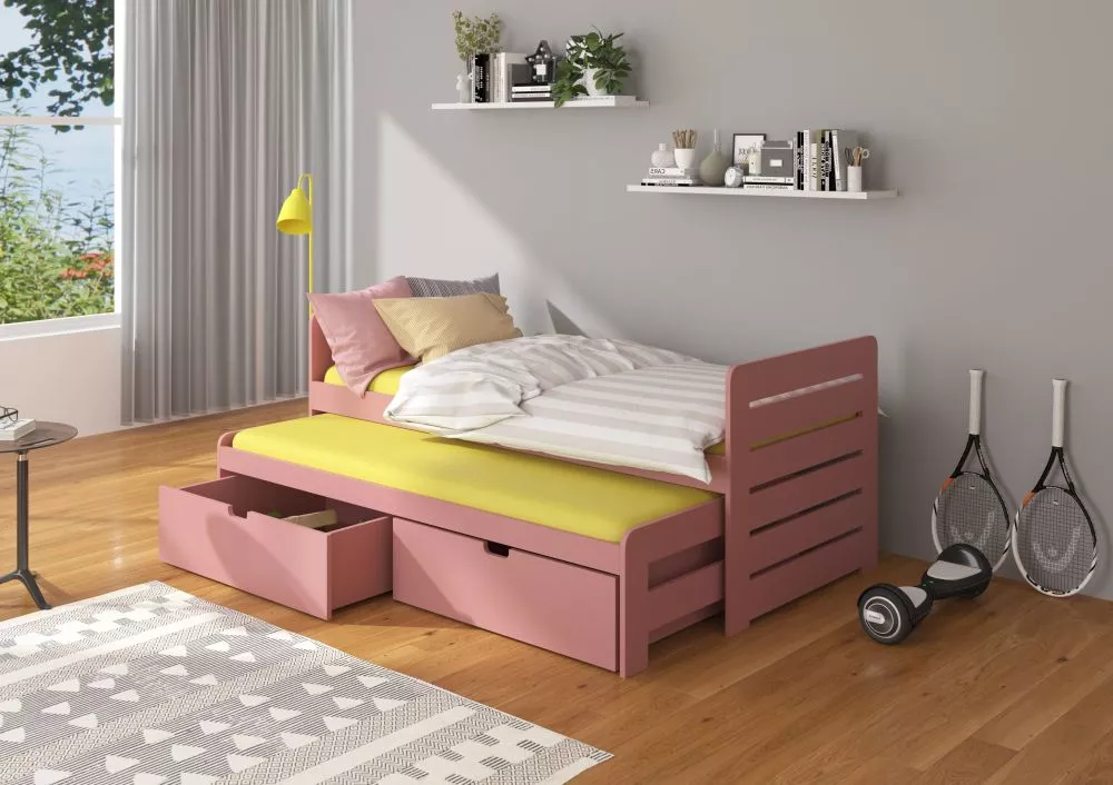 Bērnu gulta Tomi G ar stelāžam Guļamvietas platums: 90 cm, Guļamvietas garums: 200 cm, · Rozā · 97 × 206 × 80 cm