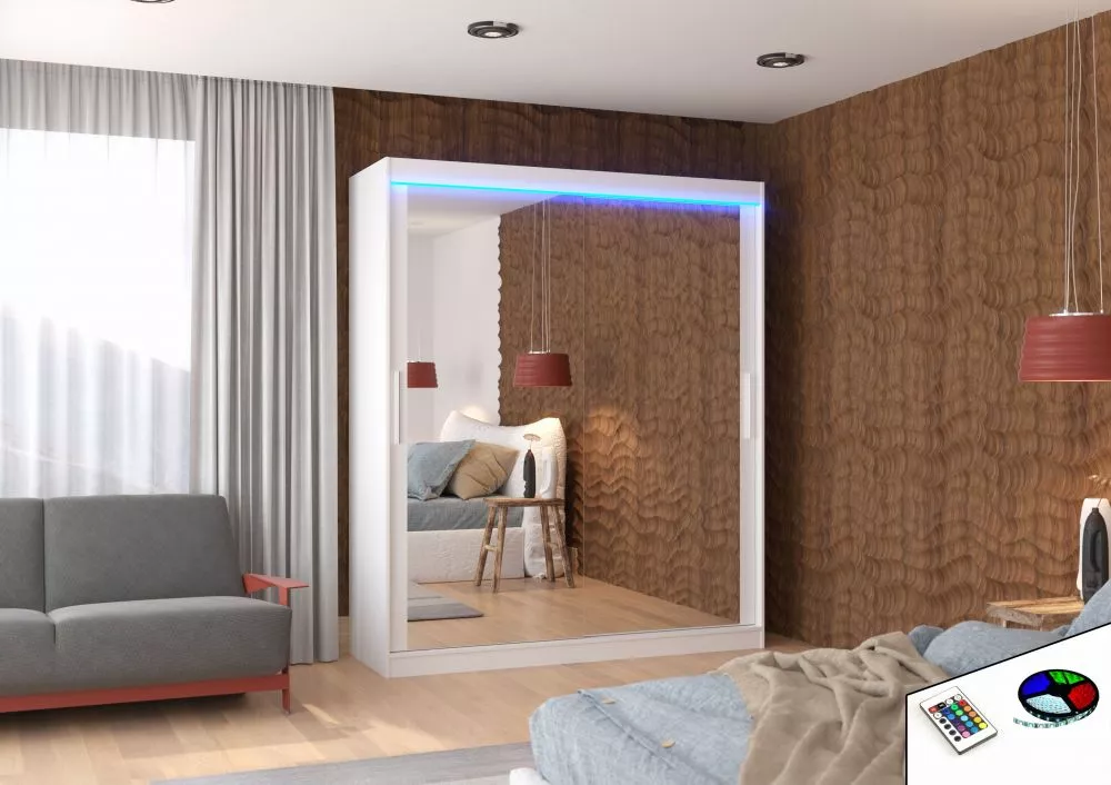 Skapis Ettore ar LED · Balts · 180 × 58 × 215 cm