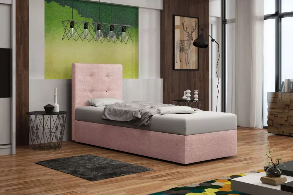 Gulta Duo 1 80/90 Boxspring Standard Guļamvietas platums: 90 cm, Guļamvietas garums: 200 cm, · Rozā · 95 × 207 × 106 cm