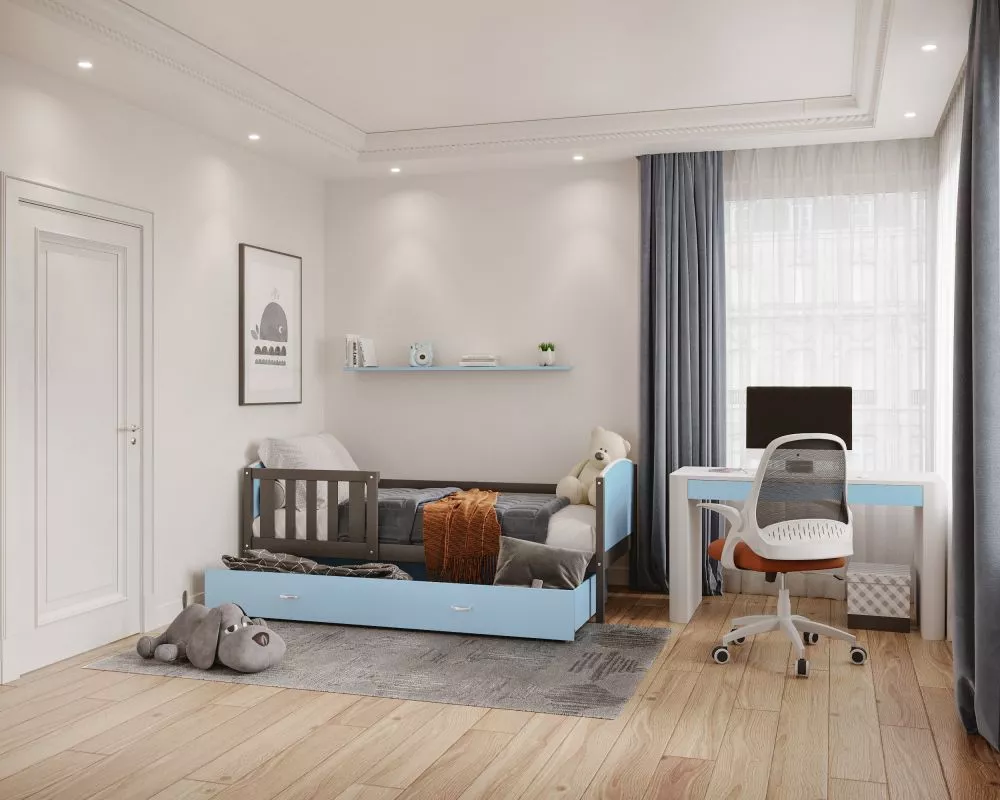 Bērnu gulta Tami P MDF 80x190 ar stelāžu Guļamvietas platums: 80 cm, Guļamvietas garums: 190 cm, · 86 × 198 × 74 cm