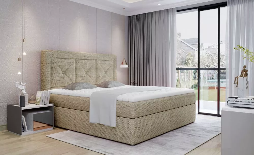 Gulta Idris Boxspring standard Guļamvietas platums: 180 cm, Guļamvietas garums: 200 cm, · Zelta · 180 × 215 × 115 cm
