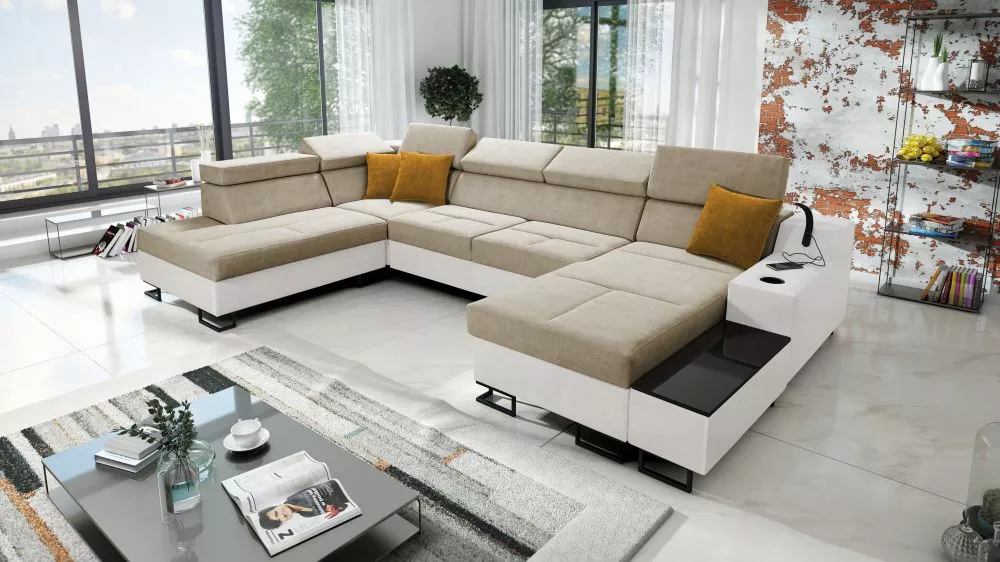 Dīvāns Alicante 6 Whisper Eco Standard · Bēšs + balts · 223 × 361 × 81 cm