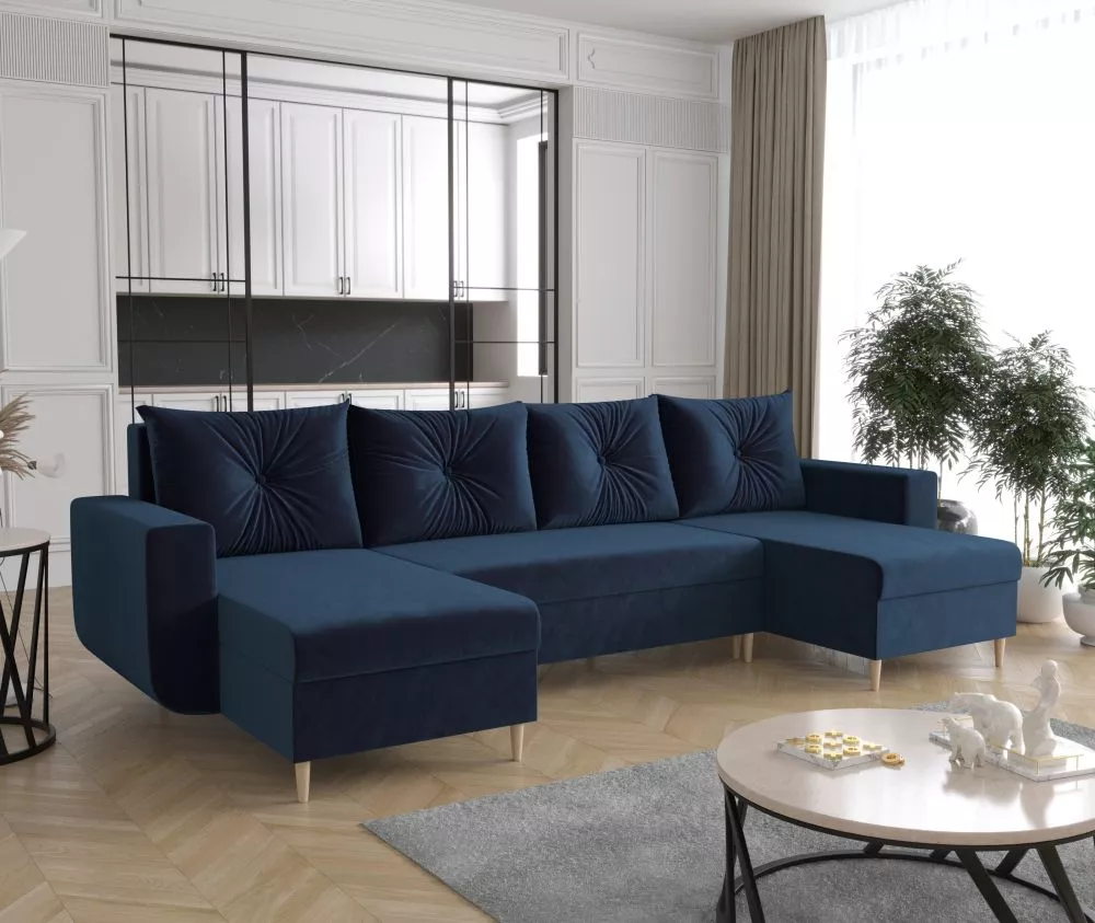 Dīvāns Delfin U Standard · Zila · 145 × 310 × 85 cm