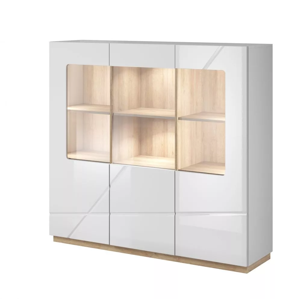 Grāmatu skapis Futura FU-06 ar LED Korpusa krāsa: balts, Elementu krāsa: ozols, · 150 × 41 × 141 cm