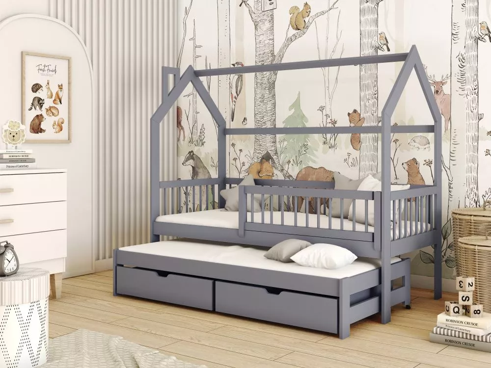 Bērnu gulta Papi ar stelāžām Guļamvietas platums: 80 cm, Guļamvietas garums: 160 cm, · Pelēks · 86 × 164 × 158 cm