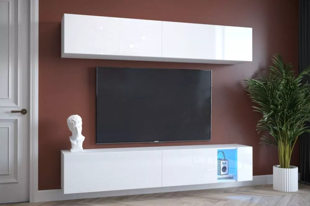 Sekcija Exclusive 4 gloss ar LED · Balts · 182 × 35 × 200 cm