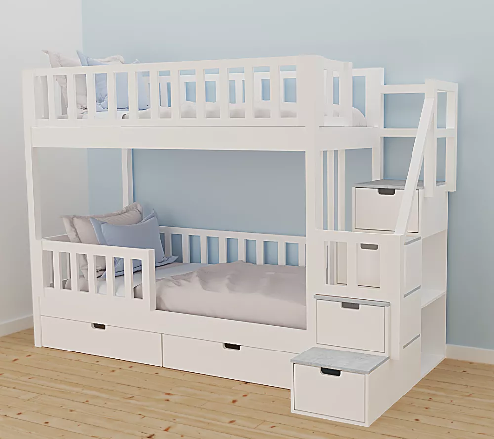 Bērnu gulta 111P ar stelāžām Kāpņu puse: Pa labi, Guļamvietas platums: 80 cm, Guļamvietas garums: 160 cm, · 112 × 212 × 