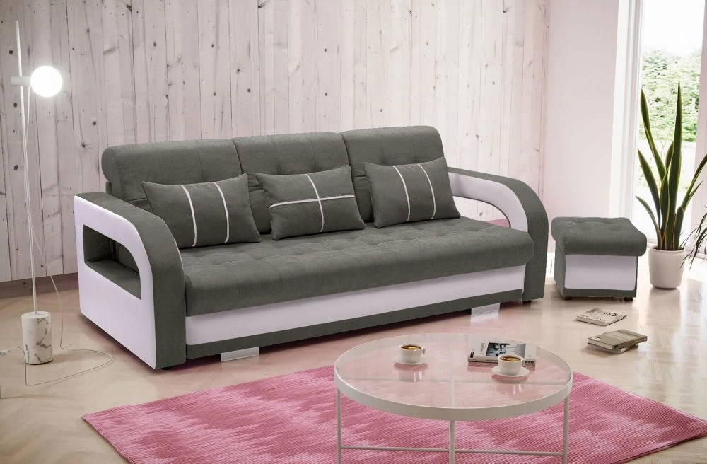 Dīvāns Nina 3S+P Standard · Tumši pelēks + balts · 110 × 235 × 95 cm