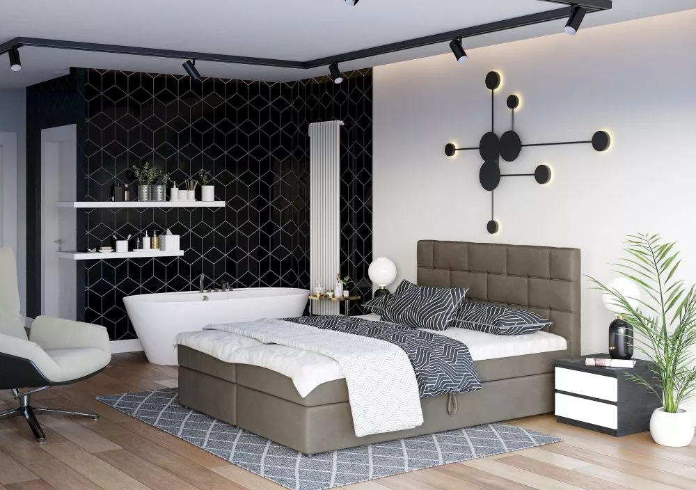 Gulta Wall Boxspring Standard Guļamvietas platums: 160 cm, Guļamvietas garums: 200 cm, · Brūns · 165 × 208 × 106 cm