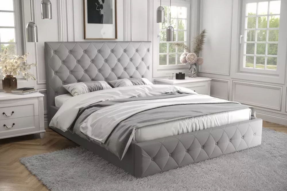 Gulta Roma Standard ar stelāžu Guļamvietas platums: 200 cm, Guļamvietas garums: 200 cm, stelāžas tips: koka, · Gaiši pel
