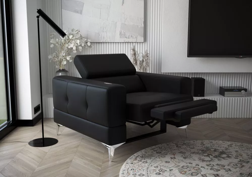 Mīksts krēsls Toscania 1S Relax standard Sēdvietas dziļums: 56 cm, · Melns · 115 × 97 × 78 cm