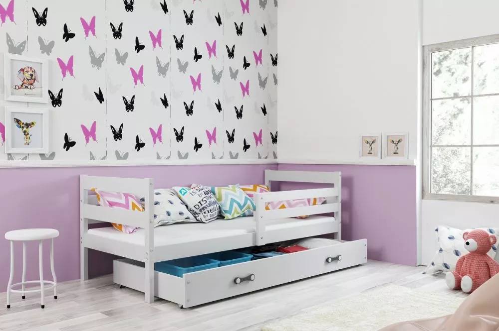 Bērnu gulta Eryk Single White ar stelāžu Guļamvietas platums: 80 cm, Guļamvietas garums: 190 cm, · 87 × 196 × 77 cm