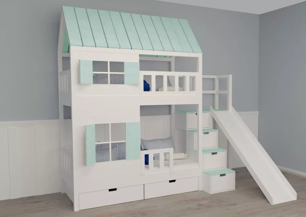 Bērnu gulta 101P+Z ar stelāžām Kāpņu puse: Pa labi, Guļamvietas platums: 90 cm, Guļamvietas garums: 200 cm, · 145 × 287 