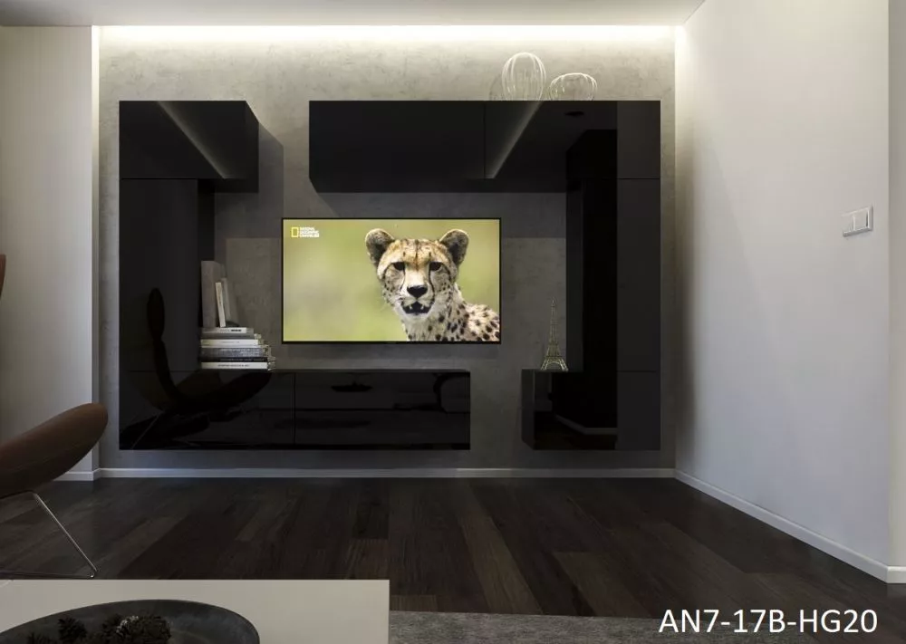 Sekcija Next 7 ar LED · Melns · 256 × 35 × 187 cm