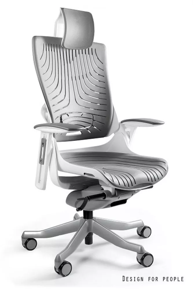 Datorkrēsls Wau 2 Elastomer Korpusa krāsa: pelēks, Elementu krāsa: balts, Sēdvietas platums: 47 cm, · 69 × 52 × 117 cm