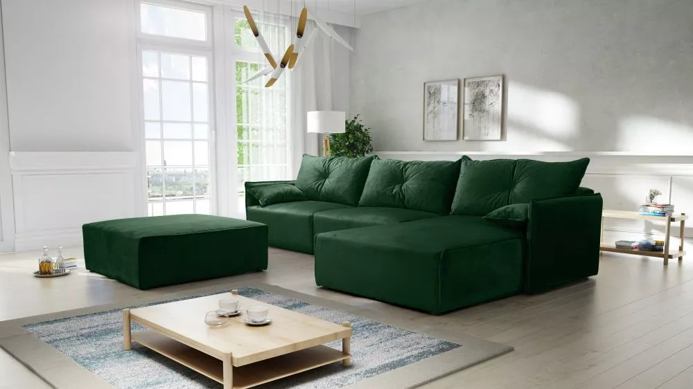 Dīvāns Leon 2 Standard · Zaļš · 179 × 318 × 85 cm