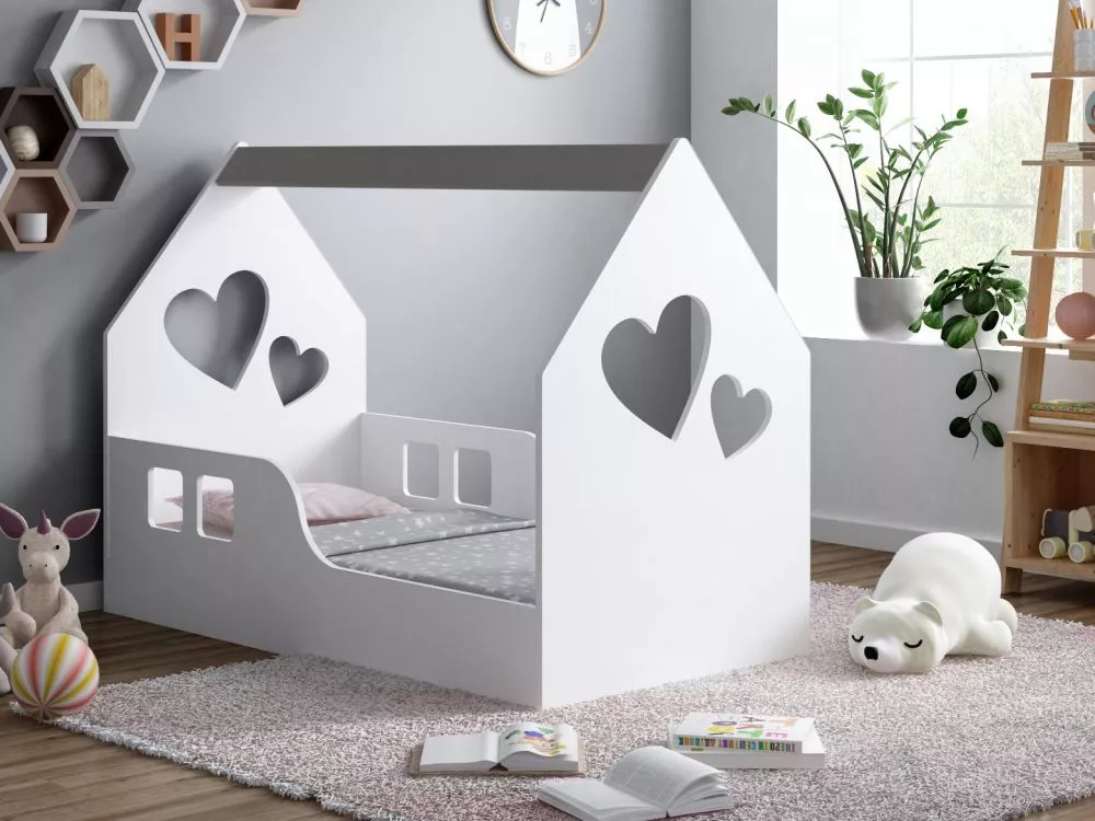 Bērnu gulta House 8 ar stelāžu Guļamvietas platums: 70 cm, Guļamvietas garums: 140 cm, · 70 × 144 × 106 cm