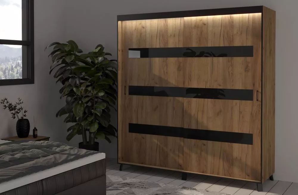 Skapis Solano ar LED · Ozols craft zelts · 200 × 61 × 215 cm