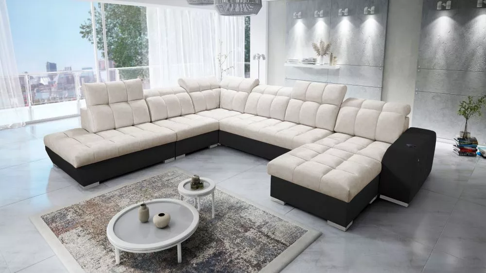 Dīvāns Pagano 10 Premium Standard · Tumši bēšs + melns · 300 × 364 × 83 cm