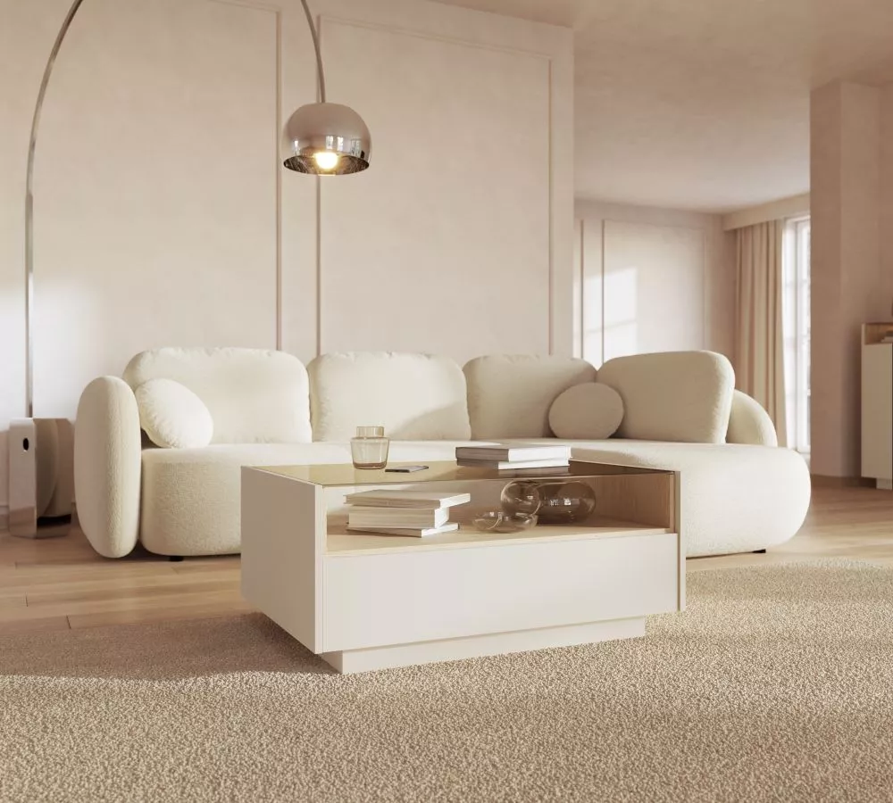 Žurnālgalds Hiro F ar LED ar LED: 1, Korpusa krāsa: bēšs, · 96 × 67.2 × 43.4 cm