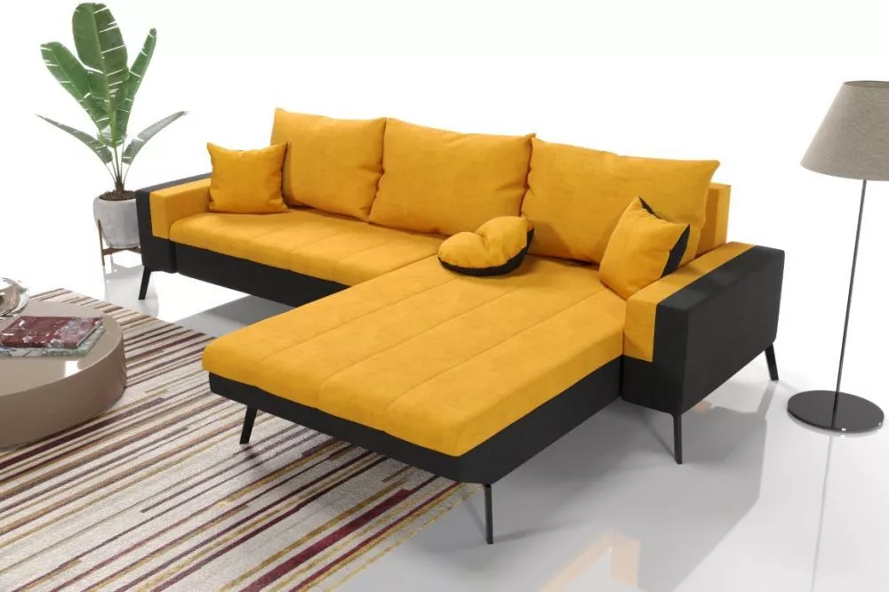 Dīvāns Austria Standard · Dzeltens + melns · 142 × 255 × 76 cm