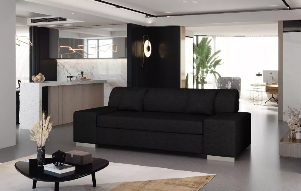 Dīvāns Porto 3S Premium standard · Melns · 90 × 210 × 98 cm