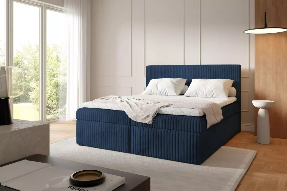Gulta Nelson Boxspring Standard Guļamvietas platums: 120 cm, Guļamvietas garums: 200 cm, · Zils · 121 × 210 × 114 cm