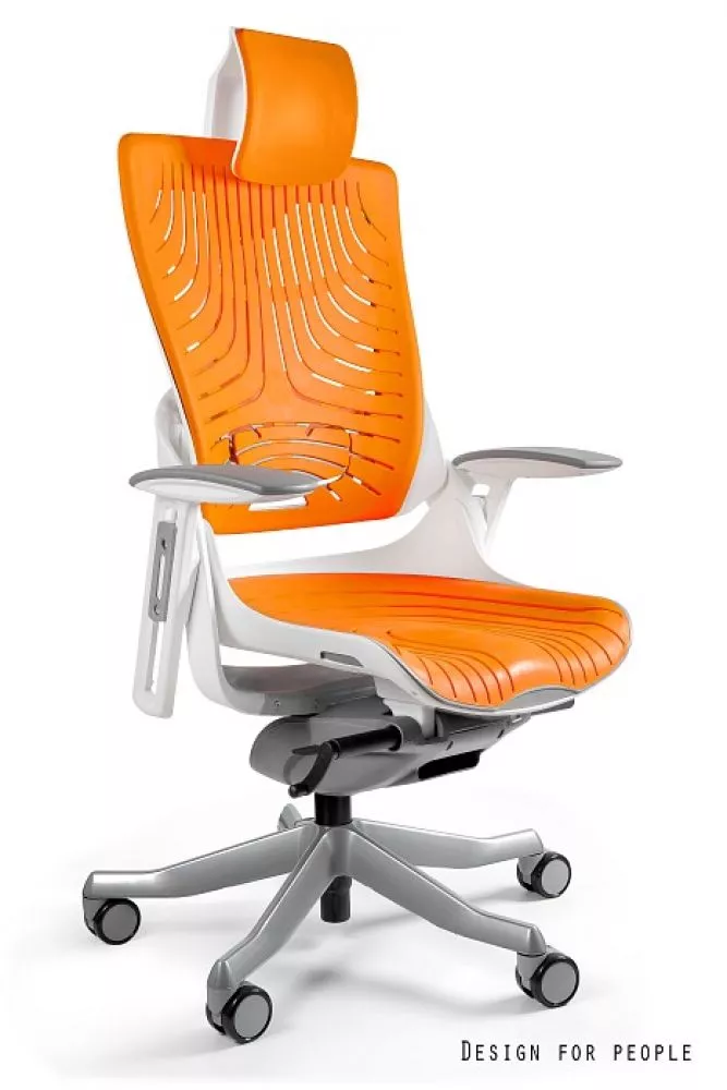 Datorkrēsls Wau 2 Elastomer Korpusa krāsa: oranžs, Elementu krāsa: balts, Sēdvietas platums: 47 cm, · 69 × 52 × 117 cm